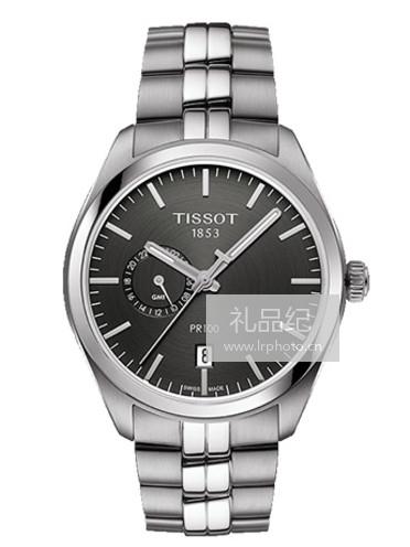 Tissot  天梭PR100系列两地计时钢带石英男表T1014521106100